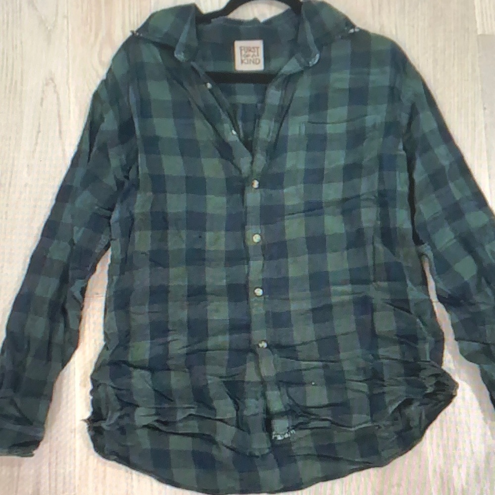 LF Green and Blue Oversized Plaid Flannel Button Down with Stars